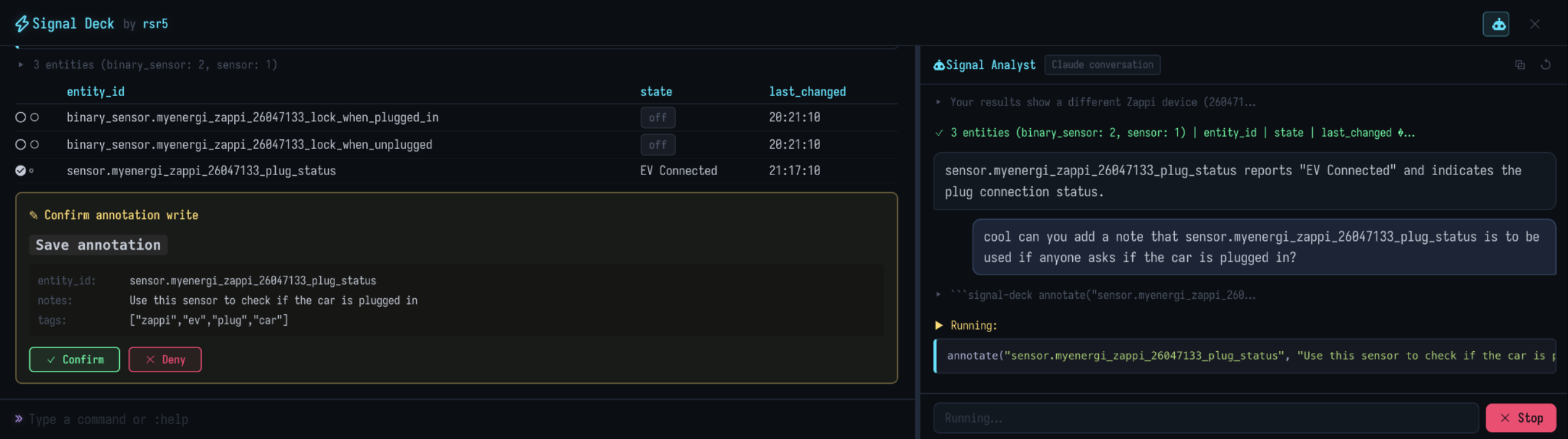 Signal Deck — Creating a persistent annotation