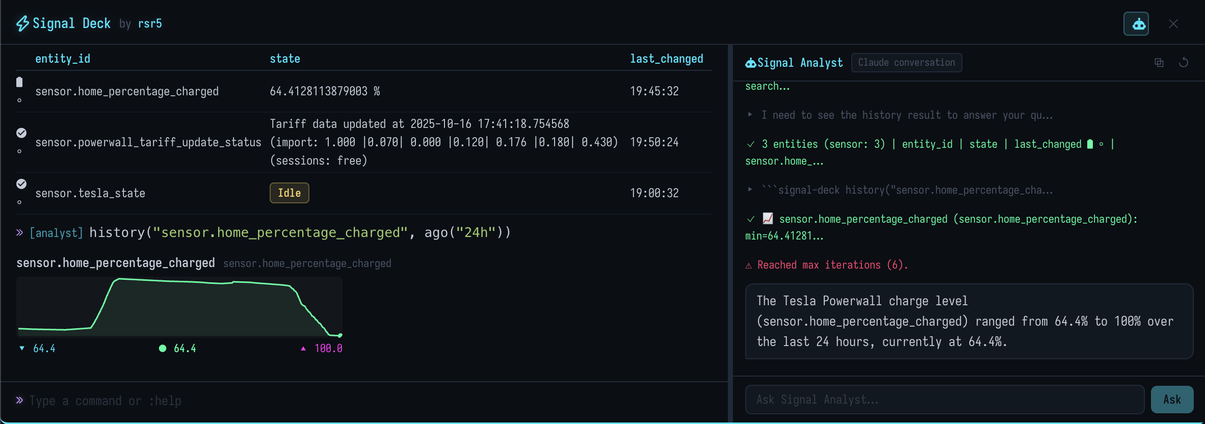 Signal Deck — Sparkline history chart